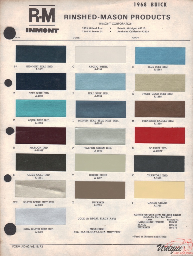 1968 Buick Paint Charts RM 1